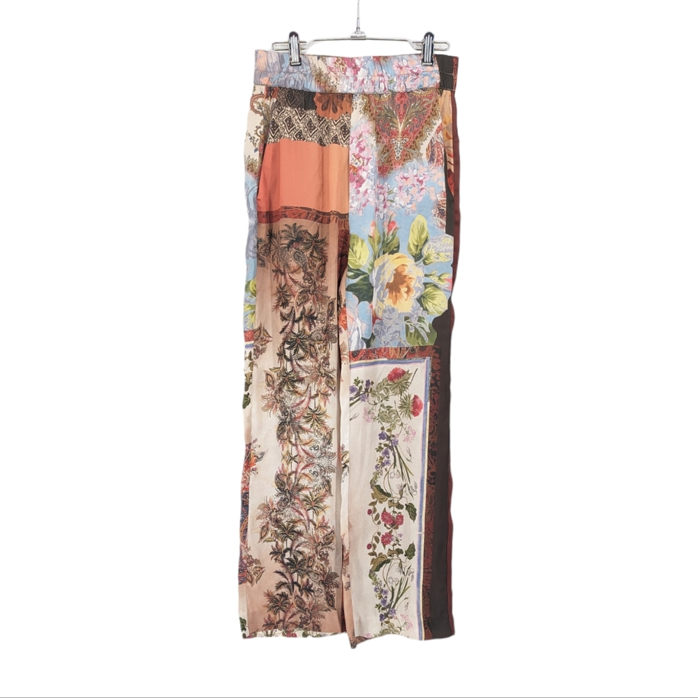 Zara Patchwork Printed Satin Pants Size Small - image 2